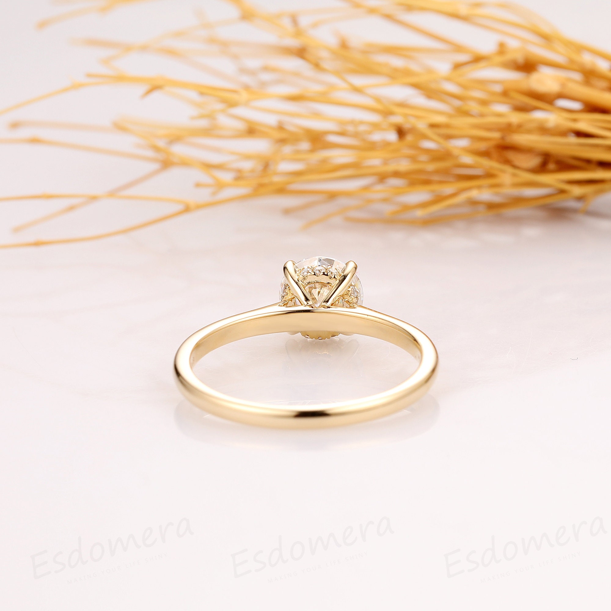 Anello Solitario Moissanite 3ct In Oro Giallo 14k - Taglio Rotondo, Certificato VVS1
