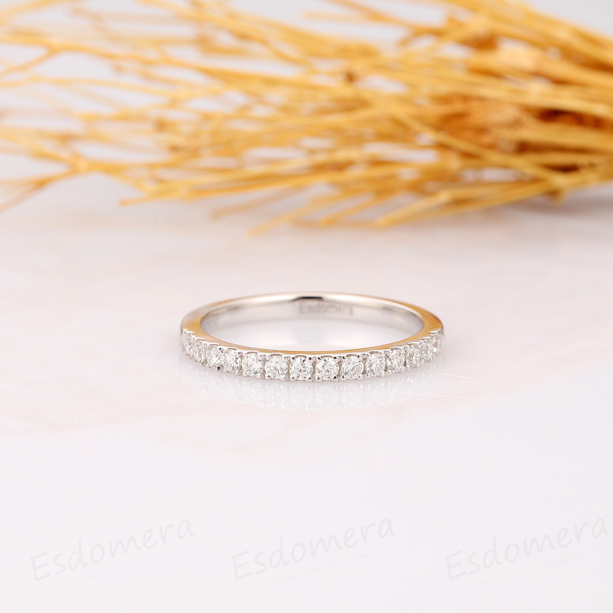 Moissanite Band Half Eternity Ring 14k White Gold Etsy