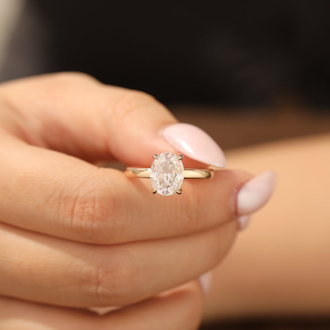 Hidden Halo Oval Wedding Ring, 2.5CT Oval Cut Colorless Moissanite ...