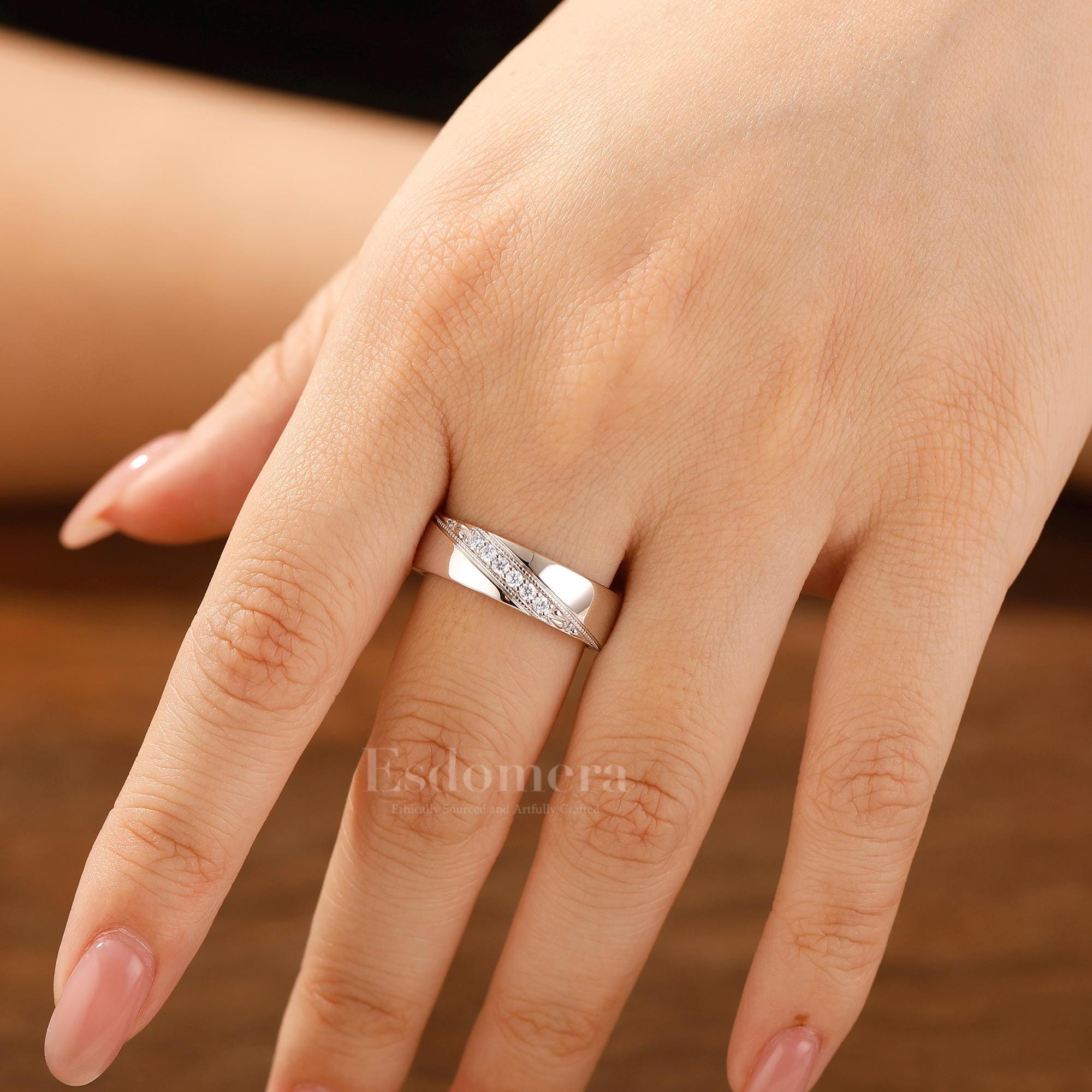 Fede Nuziale Uomo In Moissanite 3ct, Argento 925 Placcato Oro Bianco 14K, India