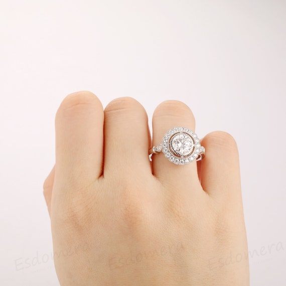 1.5CT Round Cut Esdomera Moissanite Engagement Ring Vintage
