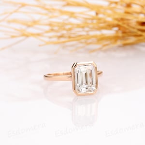 2CT Emerald Cut Moissanite Solitaire Ring, 14K Yellow Gold Engagement Ring, Bezel Setting, Statement Ring, Gift For Her, Anniversary Ring image 5