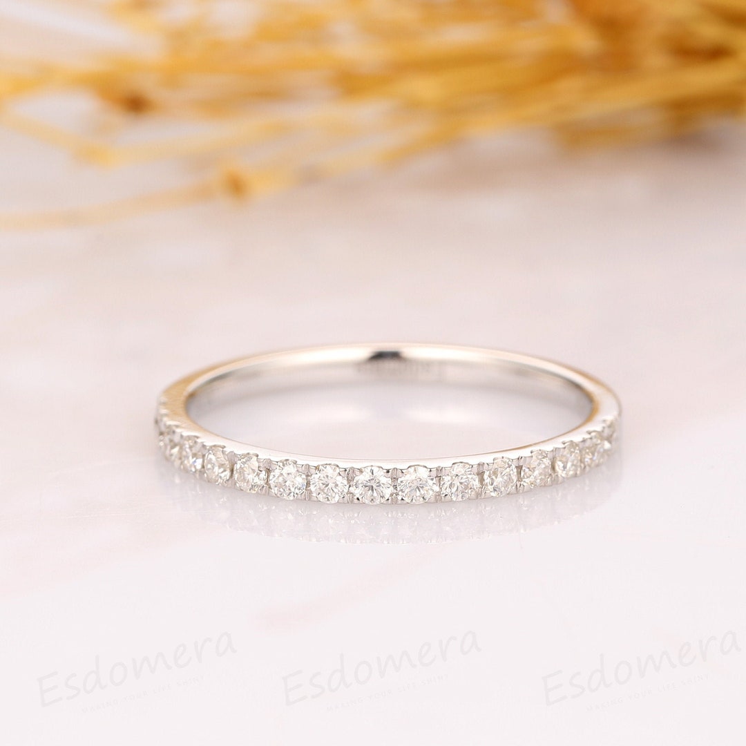 Moissanite Wedding Band, Pave Set, 14k White Gold Half Eternity Ring - Etsy