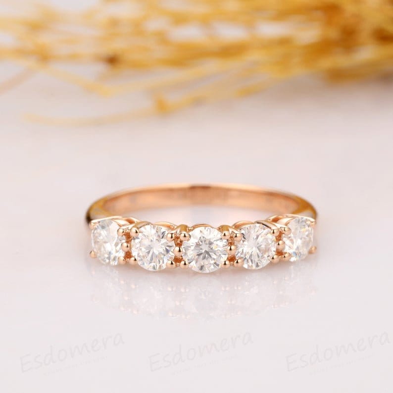 Moissanite 5 Stone Ring Solid 14k Two Tone Gold Ring Promise - Etsy