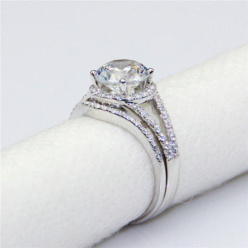 Payment Plan 12-9k White Gold Bridal Set 1ct Moissanite Center Ring CFR0122WS-ESMS1CT Simulated Diamond Accents