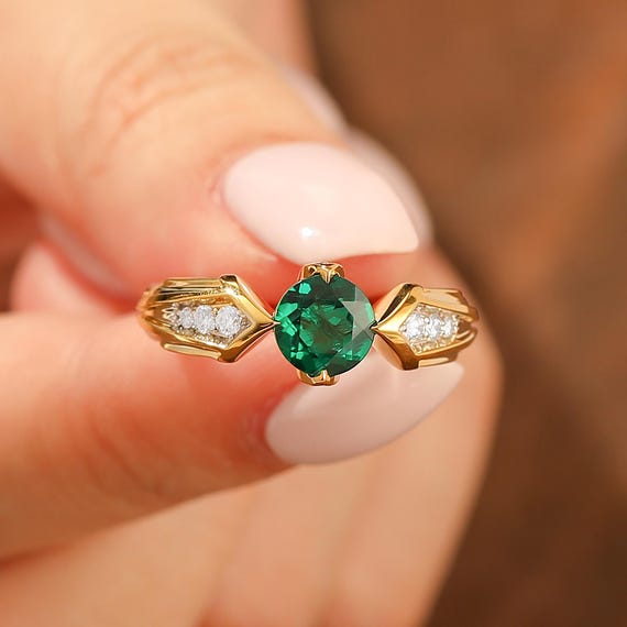 Zelda Ring, Video Game Triforce Design 1CT Emerald Engagement Ring