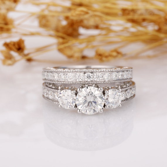 DovEggs Moissanite Engagement Ring 2ct Emerald Cut - 14K Gold/Sterling Silver Women's Wedding Ring