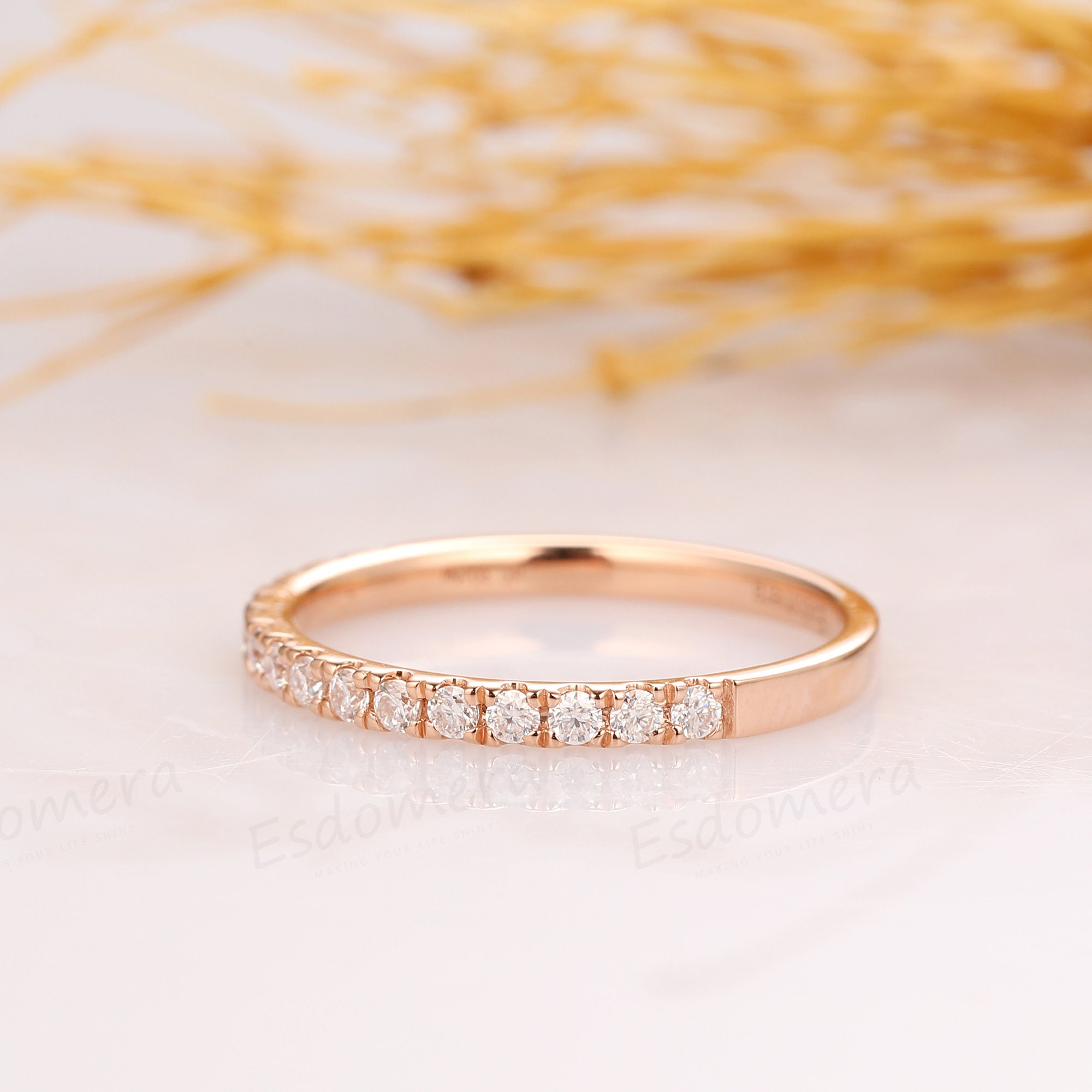 Moissanite Wedding Band, Pave Set, 14k White Gold Half Eternity Ring - Etsy