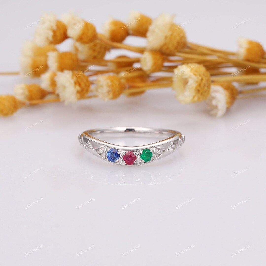 Video Game Matching Ring, 14k White Gold Triforce Wedding Band, Zelda  Stacking Ring, Gemstone Promise Ring, Art Deco Cuved Band for Women