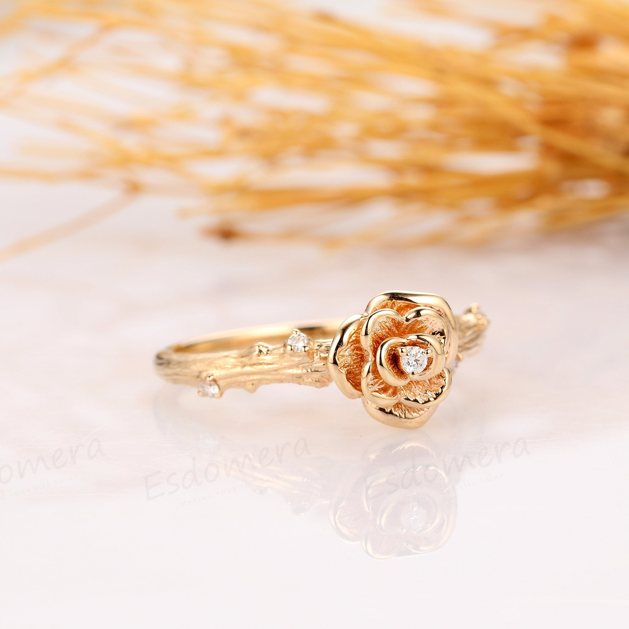 Gold Plated Rose Flower Design Finger Ring
