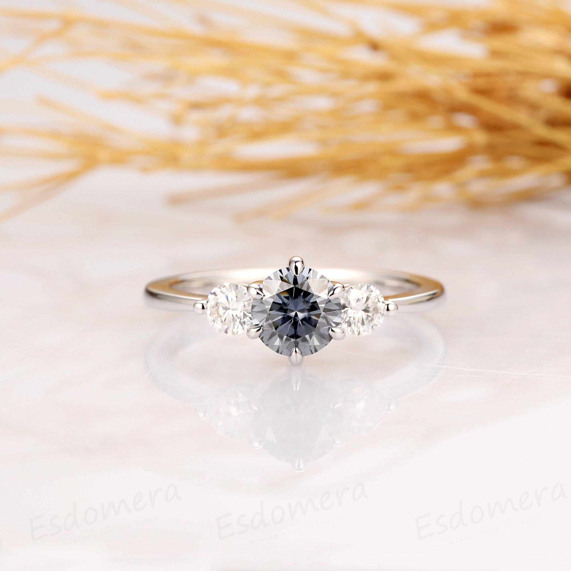 Vintage Three Stone 14k White Gold Engagement Ring 0.8CT | Etsy