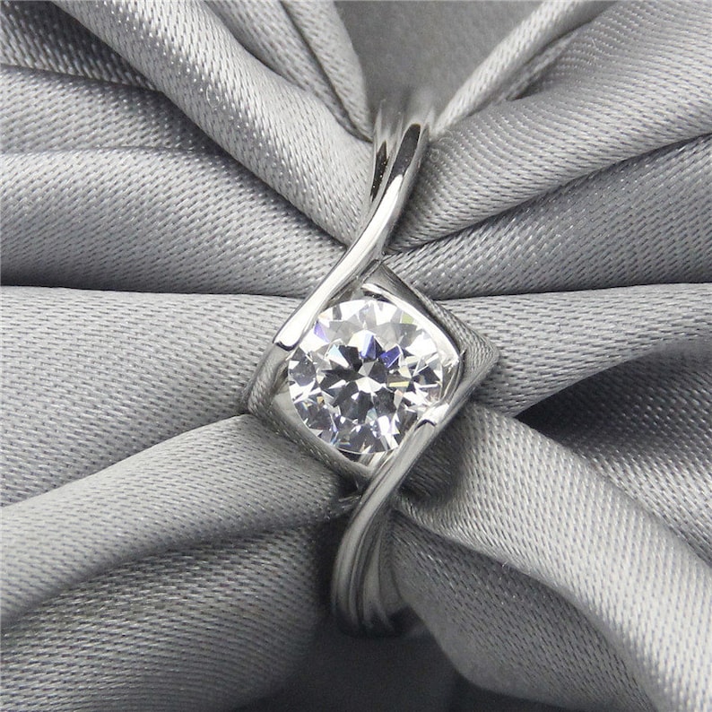 0.6ct Esdomera Moissanite Square Shape Solitaire Design 14k White Gold Engagement Wedding Rings CFR0482-ESMS0.6CT