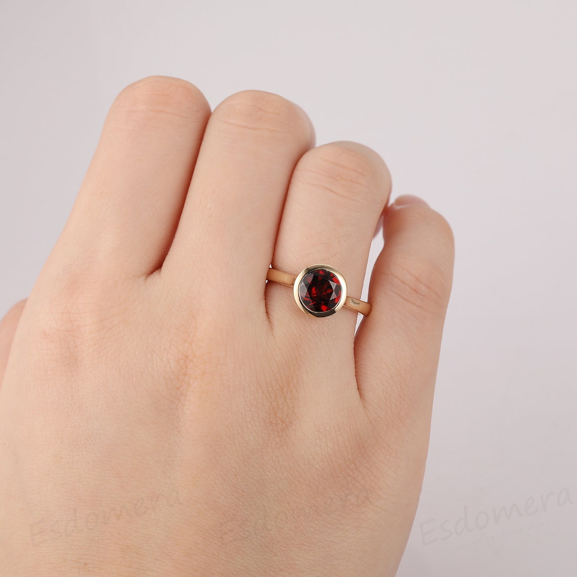 Bezel Set Ring Round Cut 1.5CT Natural Red Etsy