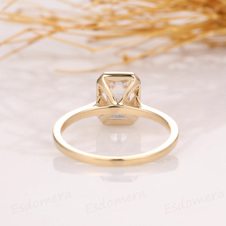 2CT Emerald Cut Moissanite Solitaire Ring, 14K Yellow Gold Engagement Ring, Bezel Setting, Statement Ring, Gift For Her, Anniversary Ring image 7
