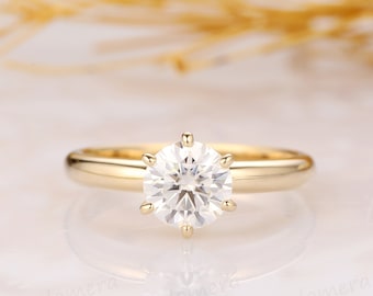 Anello solitario con moissanite, anello di fidanzamento con moissanite taglio rotondo da 1 carato, anello di promessa in oro massiccio 14 carati, regalo di anniversario, anello da sposa, anello per tutti i giorni