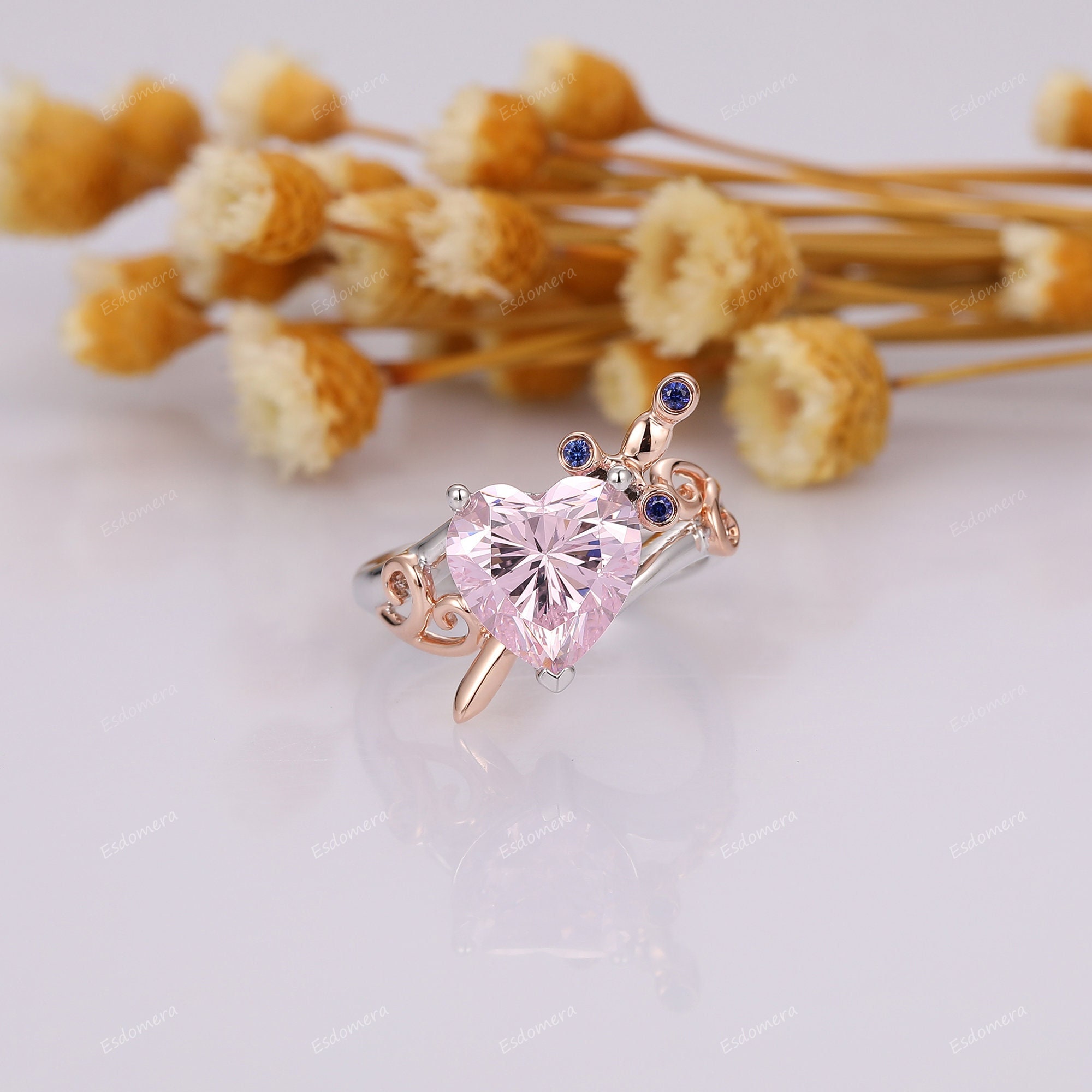 指輪・リング N-Dia Heart Ring 3, Pink/Gold Plated RIGRVR06870-RW-HT1-WH-600-M0.jpg