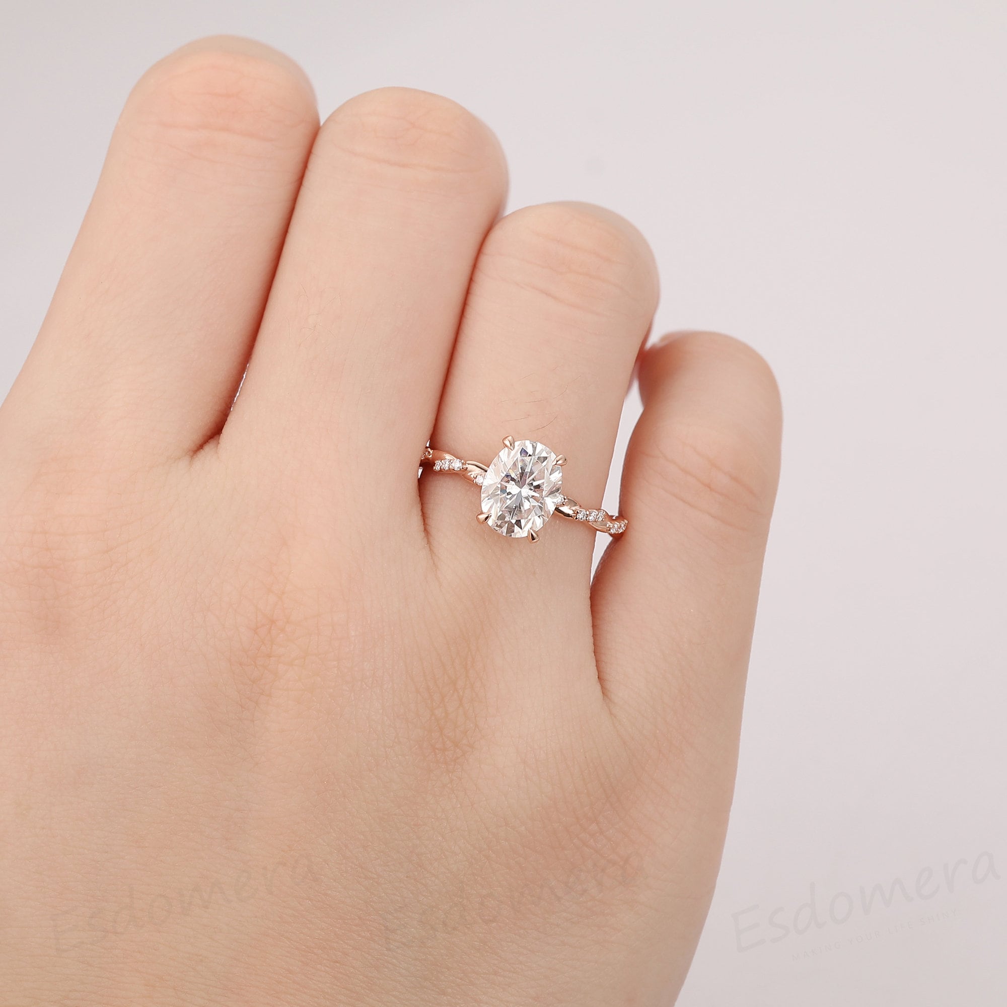 7x9mm Oval Cut Engagement Ring Hidden Halo Full Twist Band Etsy