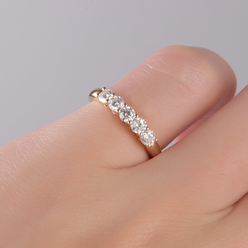 925 Sterling Silver Gold Plated Ring 5 Stones 0.50ctw Round Etsy