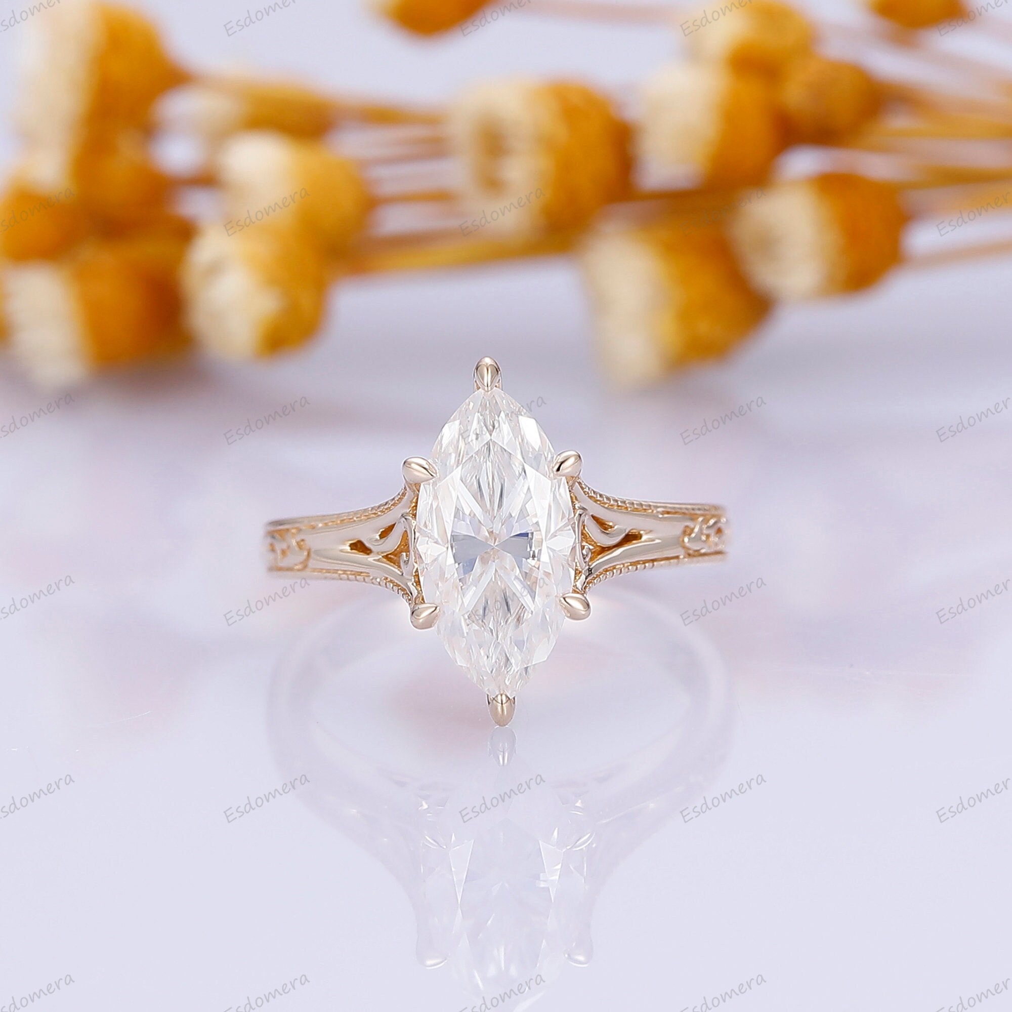 Bague Marquise En Or Jaune 14 Carats Avec Pierre CZ - Taille 5.5, Poids 5.08g, Occasion