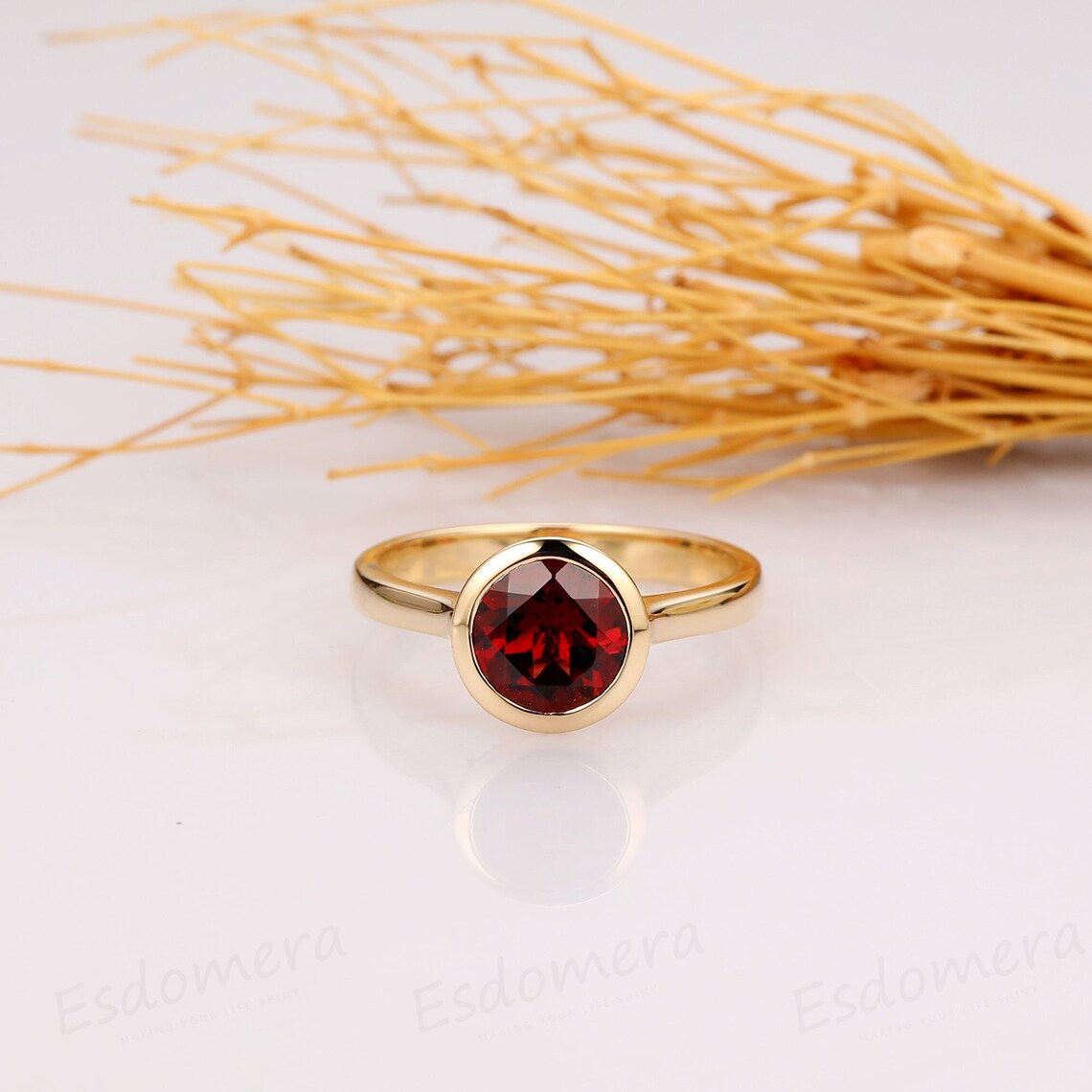Bezel Set Ring Round Cut 1.5CT Natural Red Etsy