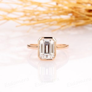 2CT Emerald Cut Moissanite Solitaire Ring, 14K Yellow Gold Engagement Ring, Bezel Setting, Statement Ring, Gift For Her, Anniversary Ring image 2