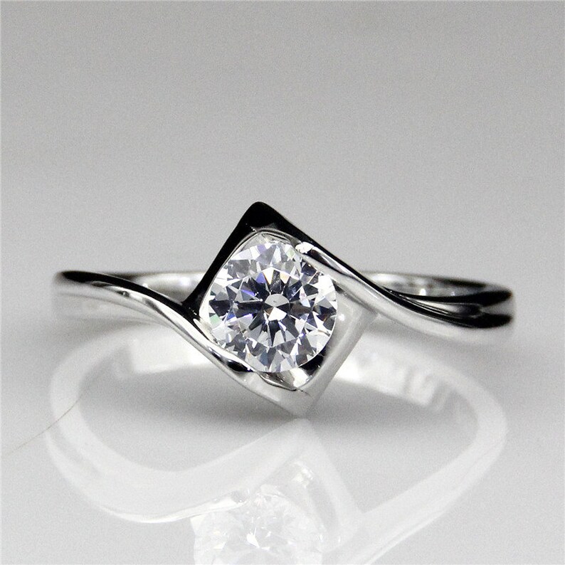 0.6ct Esdomera Moissanite Square Shape Solitaire Design 14k White Gold Engagement Wedding Rings CFR0482-ESMS0.6CT