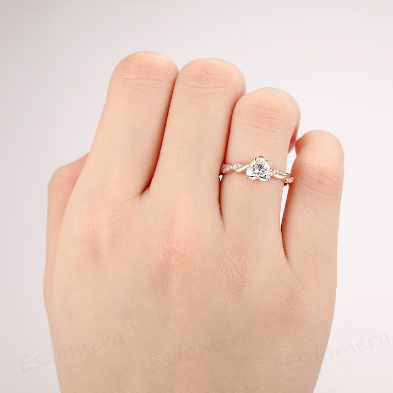 Heart Shape 1CT Moissanite Wedding Ring Rope Band 14k Rose Etsy