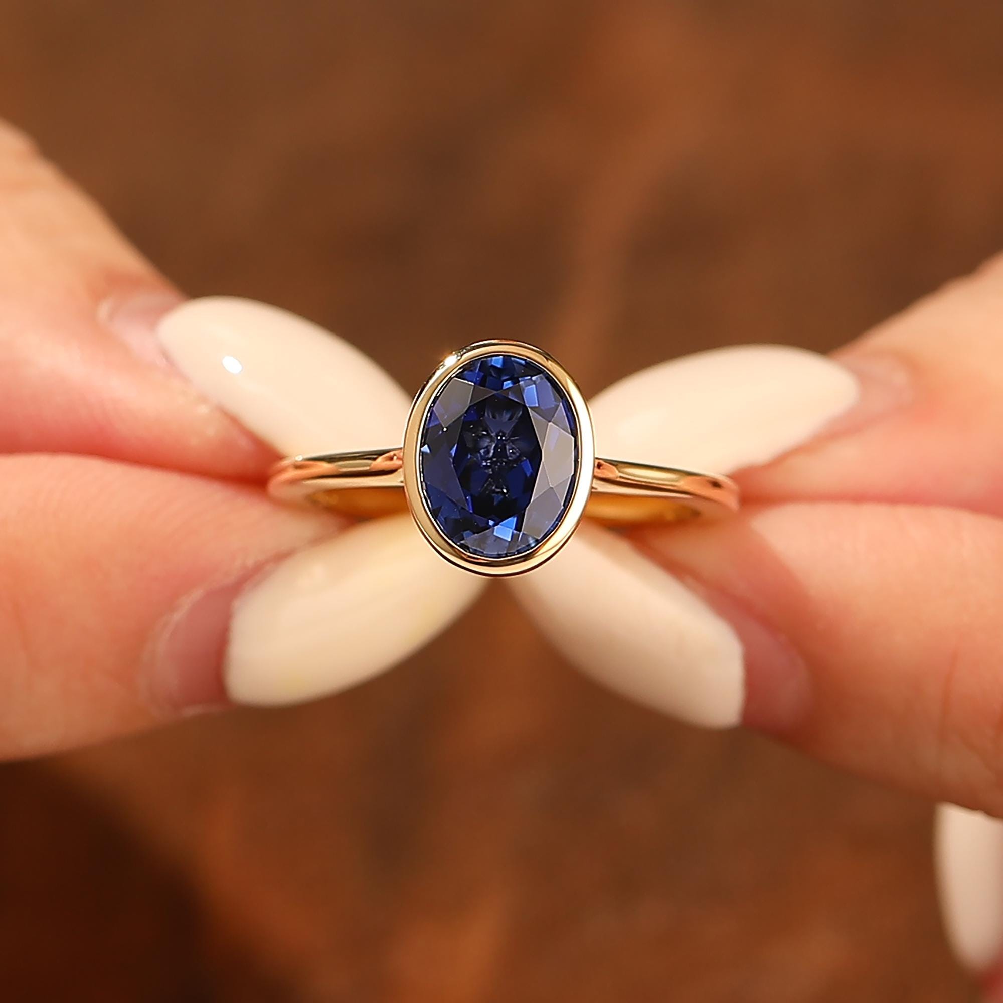 Blue Sapphire Oval Vintage Classic Ring, September Birthstone Bezel ...