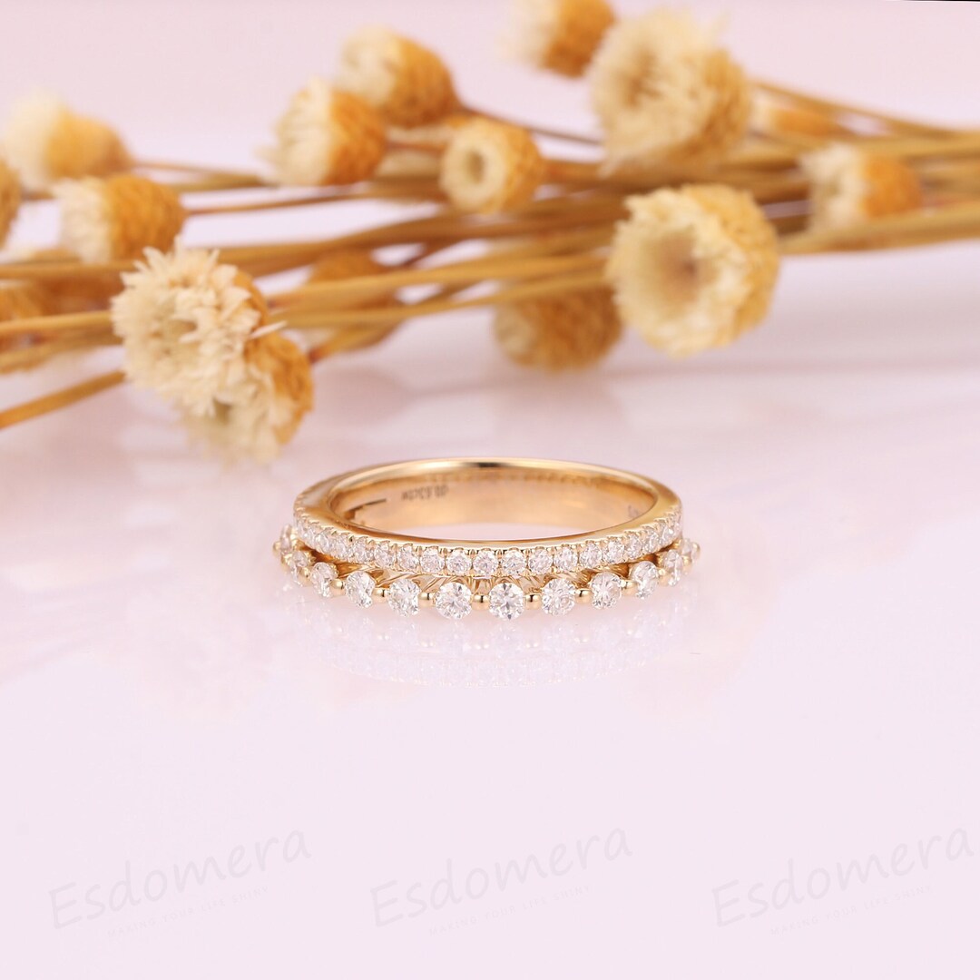 14k Yellow Gold Unique Solder Wedding Bands Moissanite Etsy