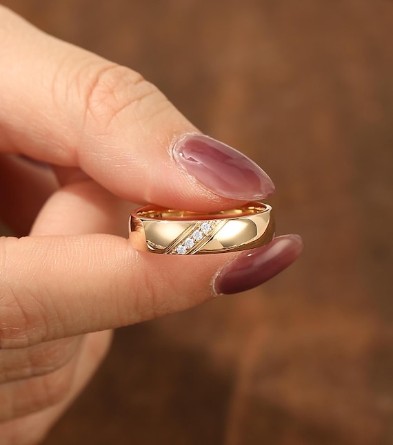 mens dress rings gold Solid Men's Band, Round Moissanite Wedding Ring, 5mm Wide (10k/14k/18k) bride