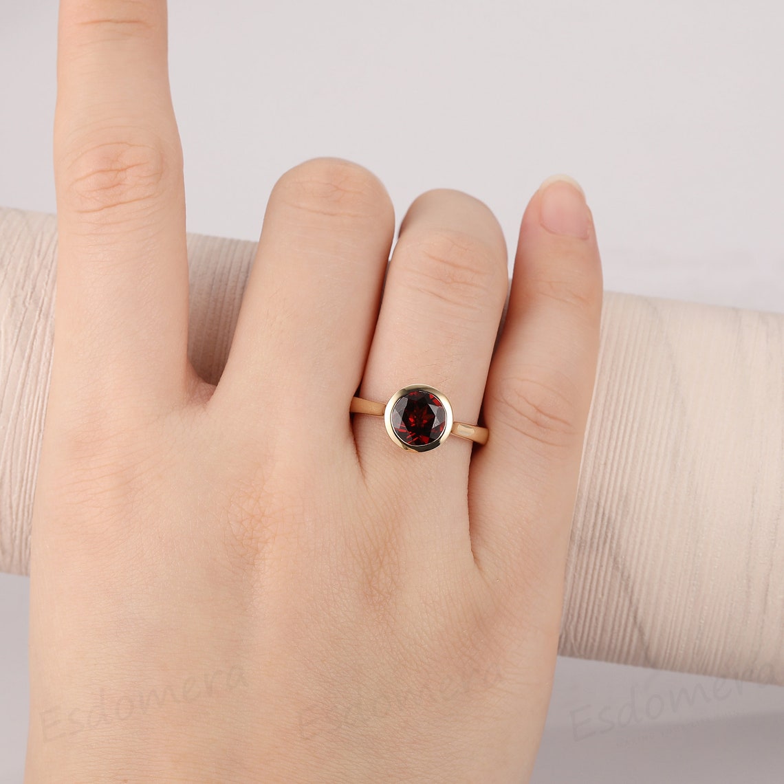 Bezel Set Ring Round Cut 1.5CT Natural Red Etsy