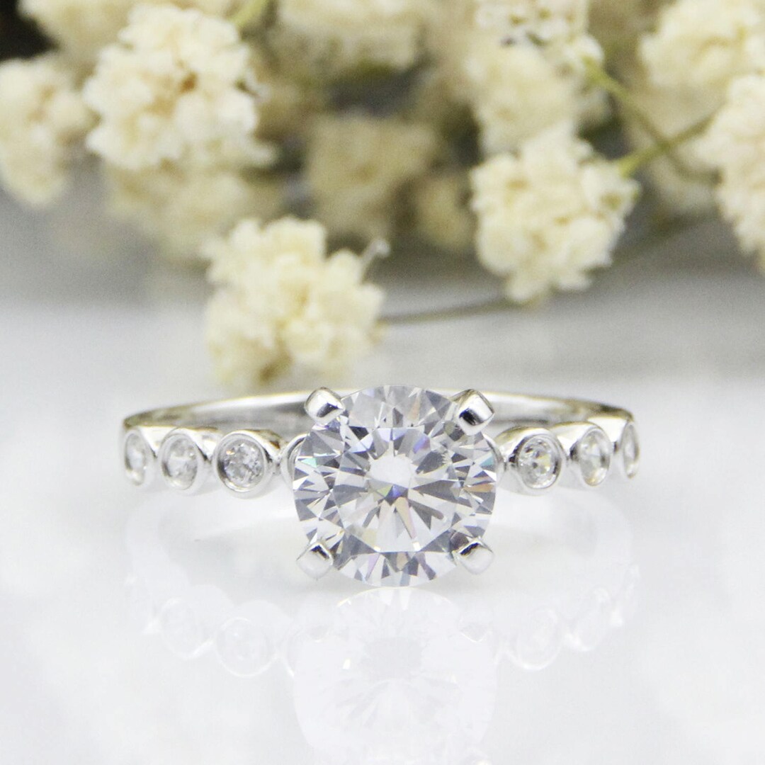 2CT Round Cut Moissanite Engagement Ring 14K Solid White Gold - Etsy