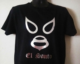 EL SANTO Metallic Silver Tee, El Enmascarado De Plata, Luchador t-shirt, Lucha Libre Mexico 1980