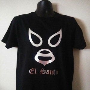 EL SANTO Metallic Silver Tee, El Enmascarado De Plata, Luchador t-shirt, Lucha Libre Mexico 1980
