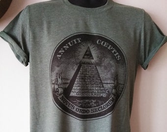 T-shirt EYE OF PROVIDENCE, cool shirt, legergroen shirt