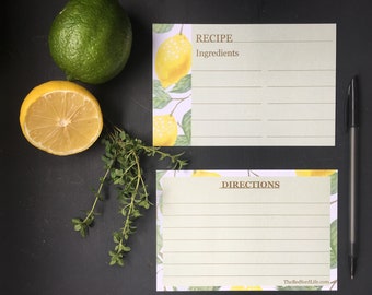 Lemon Recipe Card - Set of 12 - 100% Recycled Paper - 4" x 6" recipe cards - Hostess Housewarming Bridal Shower Gift ideas