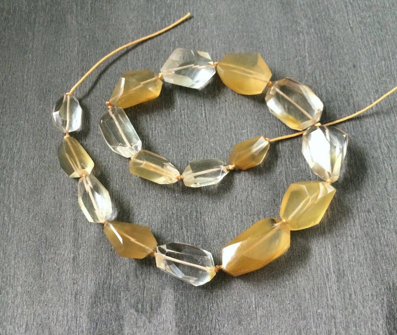 Full Strand Fine Quality Natural Yellow Hematoid Quartz Freeform Faceted Nugget Beads