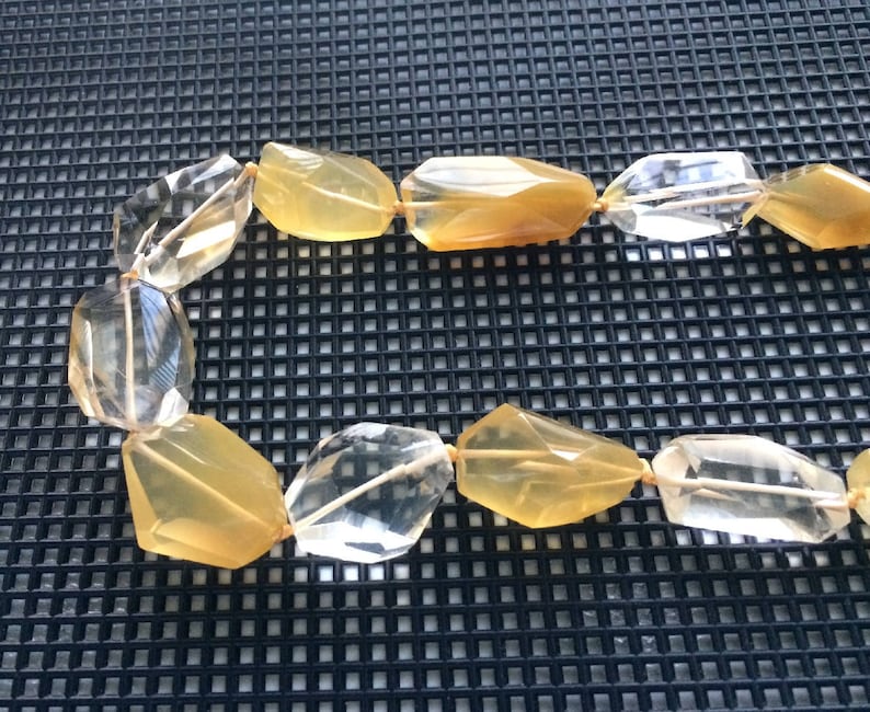 Full Strand Fine Quality Natural Yellow Hematoid Quartz Freeform Faceted Nugget Beads