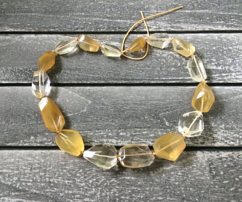 Full Strand Fine Quality Natural Yellow Hematoid Quartz Freeform Faceted Nugget Beads