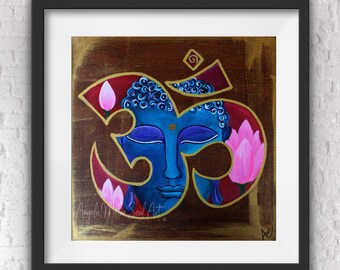 Buddha print - Buddha wall art - Meditation art - Spiritual art - Ohm - Blue Buddha - Zen wall art - Feng shui home decor - Buddha gift