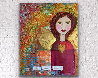 Angel art print - Angel wall art  - Baptism gift - Christening gift - Baby shower gift - Birthday gift - Nursery décor -  Spiritual gift