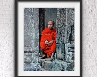 Cambodia - Fine art photography - Travel photography - Buddhist monk - Asian decor - Asian wall art - Zen decor - Buddhism - Temple art