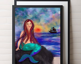 Mermaid print - Mermaid art - Mermaid home decor - Mermaid wall art - Mermaid fantasy art - Mermaid gifts - Siren of the sea - Siren song