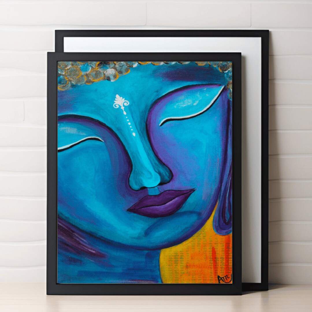 Blue Buddha Wall Art, Meditation Room Decor, Spiritual Art Print
