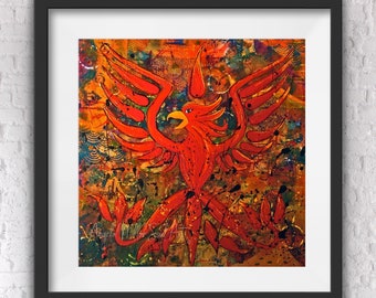 Phoenix print - Phoenix wall art - Phoenix home decor - Mythical bird art - Mythical bird print - Fire bird art - Phoenix rising art print