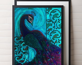 Peacock blue wall art home decor - Blue art - Peacock art print - Peacock gifts - Gifts for bird lovers - Birthday gift - Housewarming gift