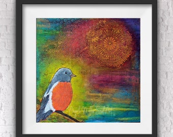 Bird print - Bird wall art - Bird home decor - Bird lovers - Colorful bird - Whimsical bird - Gifts for bird lovers - Robin redbreast print
