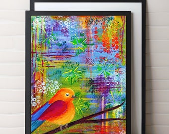 Bird print wall art home decor - Bird lover gift - Nature lover gift - Gift for her - Colorful bird print - Gift ideas - Nursery wall art