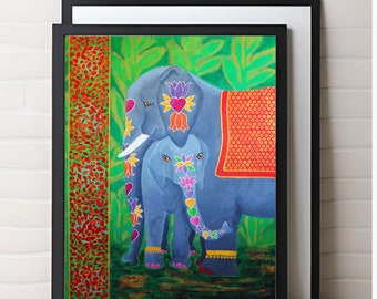 Elephant print - Indian elephant wall art - Jungle animal print - Nursery decor - Baby shower gift