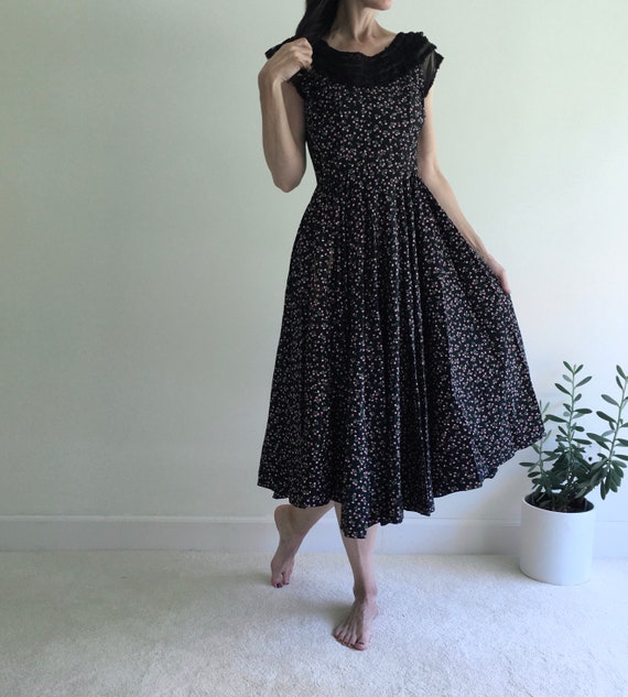 Vintage 1950s prom dress XS 2 women black pink fo… - image 10